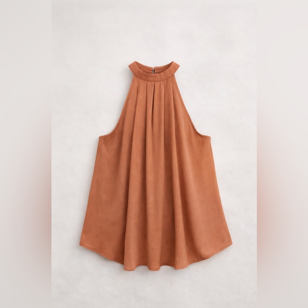 Elegant Sleeveless warm rust / terracotta hue Top - Picture 3 of 8
